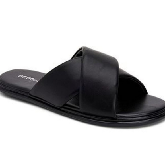 BCBG Generation Black Vegan Leather Slides - NIB - Picture 1 of 8